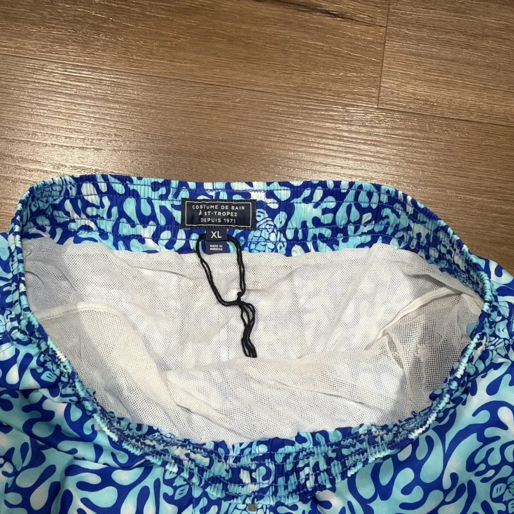 Vilebrequin Men's Size XL Swim Trunks Shorts Turtle Splash $325 Blue Bleu De Mer